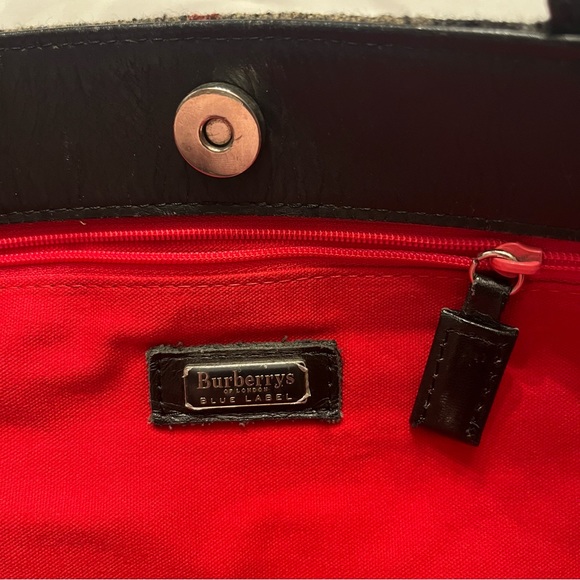 Burberrys Blue Label Wool Nova Check Tote VINTAGE Burberry Leather Trim - Picture 9 of 16